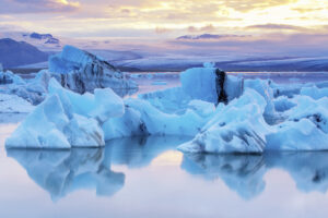 Serene glacier lagoon at dusk